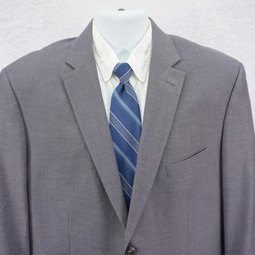 DAMAGED Pronto Uomo Polyester Wool Suit Jacket‎ Gray 44R Tagged 46R  2 Button